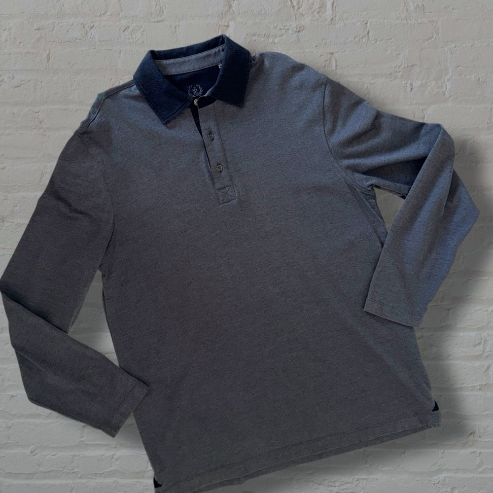 Bugatchi Uomo Men’s Long Sleeve Polo Shirt Men’s Medium Gray Knit Casual Top